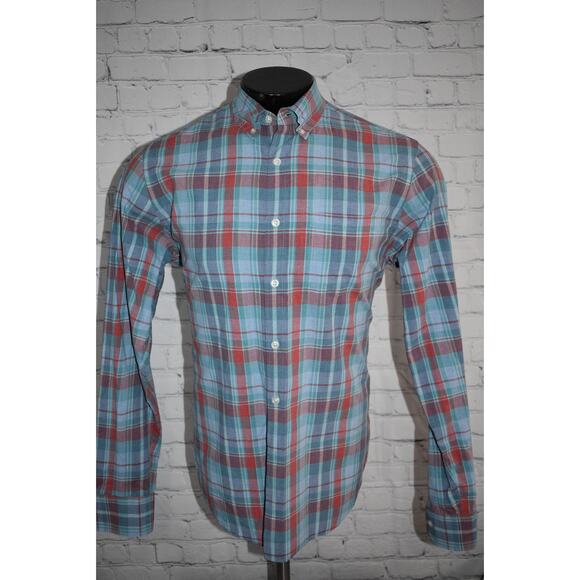 J Crew Dress Shirt Button Up Mens Size Medium Heathered Blue Plaid Cotton - Picture 5 of 6